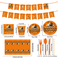 Ensemble de Vaisselle Jetable pour Fête à Thème Halloween avec Assiettes, Mouchoirs, Couteau, Fourchette, Cuillère, Paille