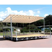 Plateforme de scène portable en aluminium avec garde-corps et escalier, scène noire antidérapante pour événements, conférences et spectacles