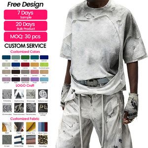 Camiseta Y2K <span class=keywords><strong>Grunge</strong></span> Gris Lavado Desestructurada con Capas, Agujeros Desgastados, Asimétrica, Oversize, para Hombre, Estilo Urbano - Product Image 1