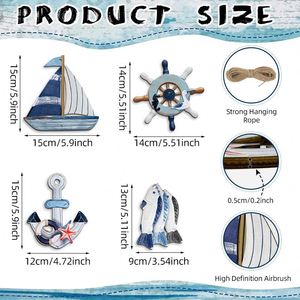 Factory Sailing Nautical Wooden Sailboat Wall Hanging, Mediterranean Style Decor, Rustic Coastal <b>Ornament</b> for Home & Beach House - Product Image 2