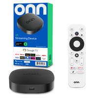 Boîtier TV intelligent Onn 4K Plus Android 14, décodeur 4K Quad Core, connectivité 5G, 2 Go de RAM, télécommande vocale pour lecteur multimédia en streaming