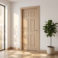 Porte intérieure en PVC composite sur mesure, grain chêne clair, 6 panneaux, pour chambre à coucher, avec isolation phonique et design à panneaux encastrés