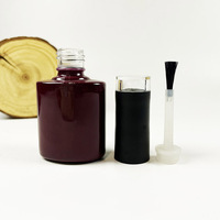 Bouteille en verre plate pour vernis à ongles rouge brillant 15 ml avec pinceau applicateur pour gel UV