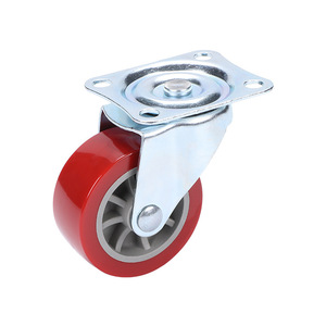 Polyurethane Swivel Caster 2.5 Inch Industrial Heavy Duty With Iron Core Firm Tread Red Wheel Bolt Hole Mount - Product Image 4
