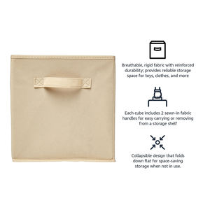 Bac de rangement carré pliable en non-tissé beige, durable, gain de place, léger, montage facile, <span class=keywords><strong>ouverture</strong></span> frontale - Product Image 3