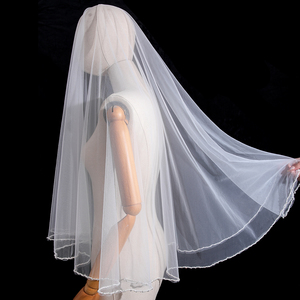 कस्टमाइज्ड हैंडमेड एज बीड्स नरम टुल उंगलियों की टिप ब्राइडल वील्स एक परत महिला शादी के वील - Product Image 6