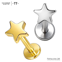 Piercing Labret en Titane ASTM F136 Plaqué Or Hypoallergénique Étoile à Cinq Branches pour Hélix, Tragus, Cartilage