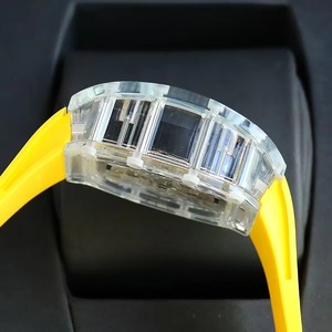Signature Transparent Sapphire Style Mechanical <b>Wristwatch</b> Men Yellow Fluoro Rubber Band Night Glow Skeleton Waterproof - Product Image 3