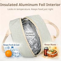 Sac Isotherme Portable en Tissu Oxford Rayé Épaissi avec Feuille d'Aluminium pour Déjeuner, Boîte Bento, Pique-nique – Vente en Gros Usine, Livraison Rapide