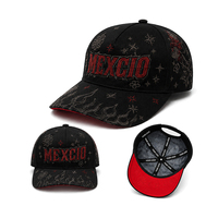 Casquette de baseball streetwear à visière incurvée Mexique, avec patchs brodés et étiquettes métalliques, impression personnalisée, faible MOQ, vente en gros OEM ODM