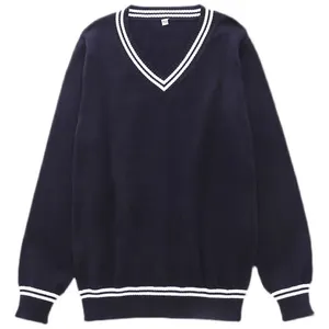 공장 핫 세일 학교 의류 키즈 풀오버 니트 면 긴 소매 V-넥 유니폼 스웨터 고품질