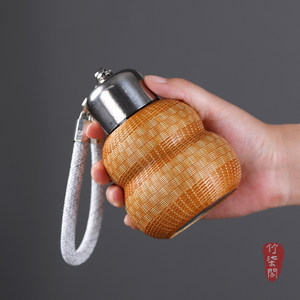 Bamboo Woven Insulated Cup Pure Titanium Gourd Shape 220Ml Portable Outdoor Tea Flask - Product Image 2