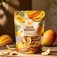 Op maat gemaakte printbare staande pouch met transparant venster, hersluitbare ritssluiting, voedselveilige plastic zak voor verpakking van gedroogd fruit, bananen- en mangochips