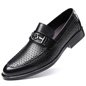 Scarpe da uomo LAO <span class=keywords><strong>REN</strong></span> TOU eleganti e casual in pelle pieno fiore di vacchetta traspirante, con punta affusolata e intagli, slip-on, ideali per matrimoni - Product Image 1