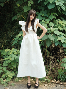 Vestido Vintage Estilo Imperio Francés con Cuello en V y Mangas con Volantes, Vestido de Vacaciones para Mujer, Blanco, Ajustado a la Cintura, Vestido de Novia, Bata de Mañana - Product Image 6