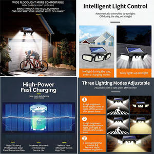 مصباح جداري شمسي عالي السطوع بـ 74 مصباح LED مع مستشعر حركة، إضاءة LED خارجية للساحات، مقاوم للماء IP65، إضاءة شمسية منزلية - Product Image 2