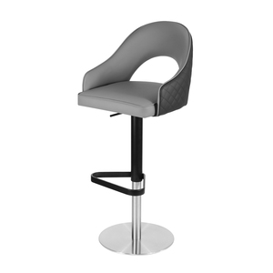 360 °   <span class=keywords><strong>Tabouret</strong></span> de bar pivotant réglable en hauteur, chaise de bar en cuir PU bicolore à dossier creux avec structure en métal noir et argent - Product Image 1