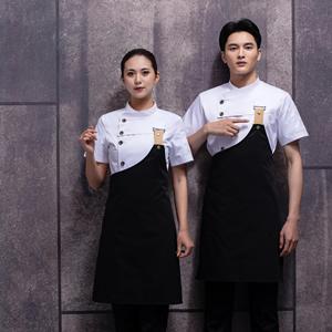 ชุดยูนิฟอร์มร้านอาหารสีดำขาวแฟชั่น เสื้อเชฟแขนสั้น - Product Image 1