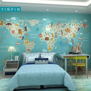 Carte du monde animale de dessin animé, papier peint mural personnalisé amusant pour la décoration de la chambre des enfants - Product Image 2