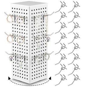 <b>Rotating</b> Jewelry Display <b>Rack</b> With Pegboard And Hooks For Earrings <b>Storage</b> And Showcasing - Product Image 2