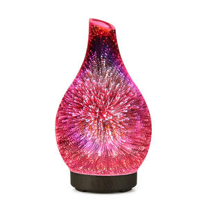 Glass <b>Rainbow</b> Fireworks Aroma Diffuser 0.5L USB Led <b>Light</b> Humidifier Wood Grain Base 2-8H Timer Low Noise - Product Image 2