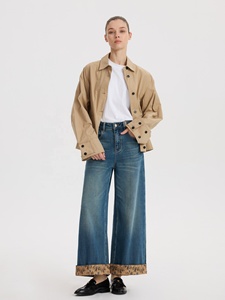 YUANBOFEI Women's New Trendy Blue <strong>Boot</strong> Cut High Waist Floral Casual <strong>Jeans</strong> Regular Fit <strong>Pant</strong> Cuff Pattern Design Breathable Washed - Product Image 4