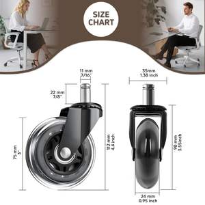 Roue de remplacement en PU transparente et silencieuse pour chaise de <span class=keywords><strong>bureau</strong></span>, de réunion, de dentiste, de 3 pouces, pour sols en bois <span class=keywords><strong>dur</strong></span>, pour nettoyage de meubles - Product Image 2