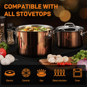 Ensemble de casseroles en acier inoxydable de haute qualité à 3 couches avec couvercles en verre, adaptées aux cuisinières à gaz et à induction, en acier inoxydable triple couche - Product Image 6