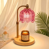 Lampe chauffe-bougie en verre Tulip avec bras en laiton réglable en hauteur, lumière chauffe-bougie sans flamme à intensité variable
