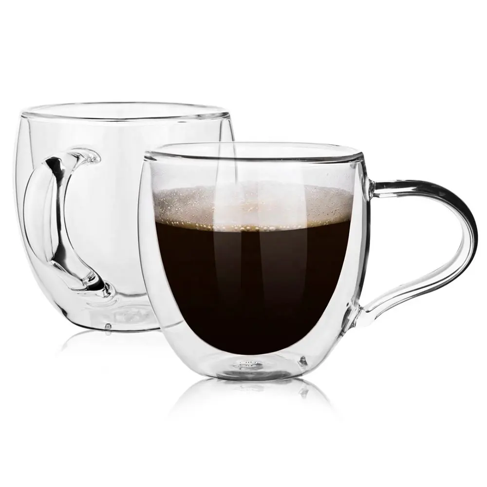 Taza de café de vidrio de borosilicato segura para microondas CnGlass, taza de vidrio Espresso resistente al calor, taza de café de vidrio de doble capa