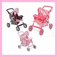 Poussette de poupée de style populaire en métal et en plastique bon bébé jouets préscolaires pliant wagon matériel poupée landau cadre argenté poussette