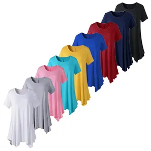 Wholesale Custom Spring Oversize Women Clothing Round Neck Basic Shirt Solid Color Loose Ladies Tunic Tops