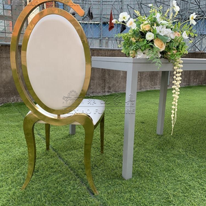 Sillas de Banquete Ovaladas <span class=keywords><strong>para</strong></span> Eventos de Hotel, Precio de Fábrica al por Mayor, Sillas de Comedor de Acero Inoxidable Dorado con Respaldo de PU <span class=keywords><strong>para</strong></span> Bodas - Product Image 5