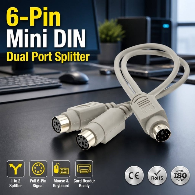 ANNXIN 6 Pin Mini DIN Male to Dual Female Splitter Adapter Cable Y Type for Mouse Keyboard Card Reader Wholesale