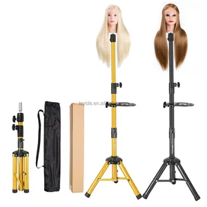 AliLeader Luxurious Professional Adjustable Metal Canvas Block Head Mannequin Head Wig Stand Tripod with Multifunctional Tray