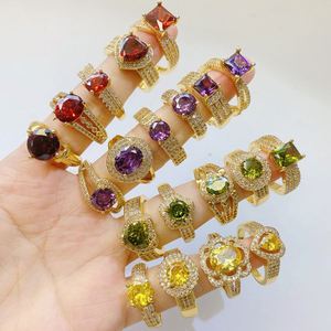 High Quality Fashion Colored Zircon Diamond Personalized Ring Gold Plated Big Gemstone Ring Jewelry Ring Wholesale - Product Image 4