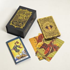 Fabrieksnieuwe 12*7cm Spaanse gouden folie <span class=keywords><strong>tarot</strong></span> plastic 78-delige waterdichte speelkaartenset bordspel orakelkaarten met handleiding - Product Image 3