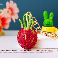 Porte-clés et breloque de sac créatif en forme de fruit du dragon mignon, orné de strass en cristal, pour sac, sac à main, portefeuille, téléphone portable et pendentif de voiture