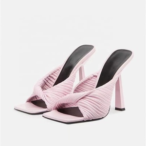 Beauty Color Cross Band Women Summer Shoes Open Square Toe Slip-on High Thin <b>Heels</b> Outdoor Women Sandals Slides Slippers Shoes - Product Image 1