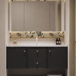New Smart Modern Retro Bathroom <b>Vanity</b> Cabinet with Ceramic Basin Water Resistant MDF Lacquer Finish LED Touch Illuminate <b>Mirror</b> - Product Image 3