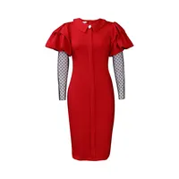 Robe en polyester unie pour femmes grandes tailles, élégante pour le bureau, disponible en rouge et vert, vente en gros, faible MOQ