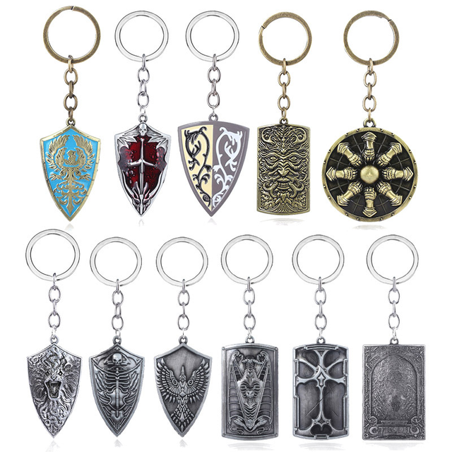 Specialized Factory Customized Creative Cool Handsome Game Dark Souls Shield Devil Brass Alloy Metal Pendants Gifts Key Rings