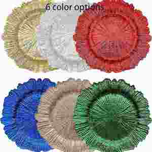 Assiettes de présentation dorées en plastique pour mariages et réceptions, grandes assiettes dorées de 33 cm pour événements - Product Image 1
