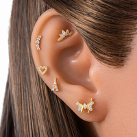 Bijou de piercing pour femme Maina Fashion, hypoallergénique, en titane ASTM F136, zircon, pour cartilage, hélix, tragus, labret