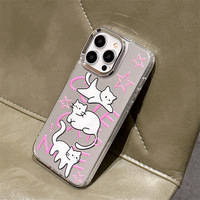 Chat mignon miroir de maquillage et étui de téléphone portable pour iPhone 11 12 13 14 15 16 Pro Max accessoire pratique sac fille étui de téléphone