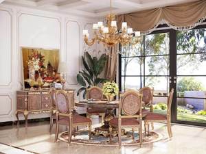 Mesa de Comedor Redonda de la Serie <span class=keywords><strong>Castillo</strong></span> de <span class=keywords><strong>Windsor</strong></span>, Mesa de Comedor Grande de Madera Maciza Tallada de Estilo Europeo - Product Image 2