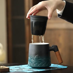 Embossed Gradient Large Ceramic Coffee Mug <strong>Set</strong> With Infuser and Lid Loose Steeping <strong>Teacup</strong> <strong>Set</strong> Ceramic Mug - Product Image 3