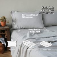 Ensemble de literie de luxe 4 pièces ultra douce et respirante Ensemble de draps de lit en lin pur de couleur unie