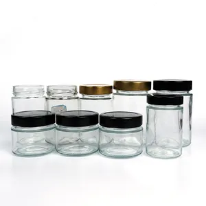 100ml-500ml Glass Jam Jar with Deep Cap Variously Shaped round Empty Jar for Food Packaging Storage Industrial Use