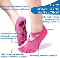 Can Logo personnalisé Chaussettes de yoga pour femmes Pilates Chaussettes avec poignées Chaussettes antidérapantes à cinq doigts